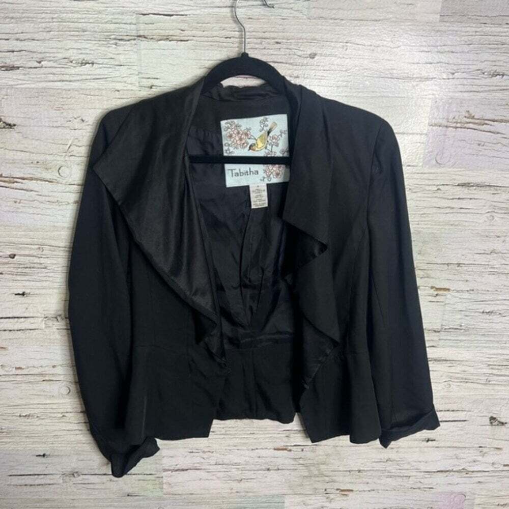 Tabitha for Anthropologie Ruffled Blazer black silk blend size 6